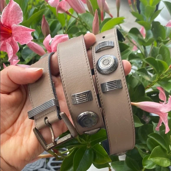 ESCADA Vintage 80s Western Germany Leather Belt Taupe Silver Metal Accents 40 ESCADA Leather Medium Belts for Women for sale | eBay main image 2